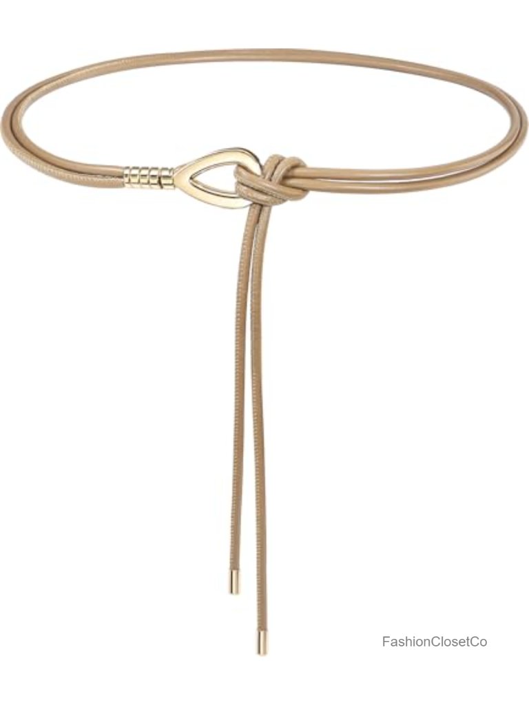 Women's Pu Leather Skinny Knot Belt Gold Buckle For Dresses